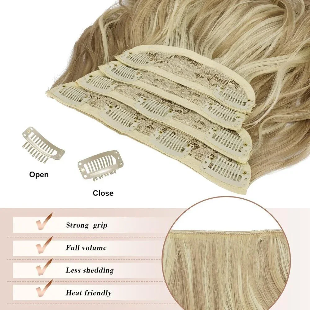 Clip in Hair Extensions Synthetic 20 In Wavy Highlighted for Women - Picture 4 of 8